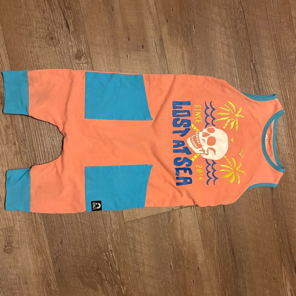 Coral and Blue Sleeveless Romper